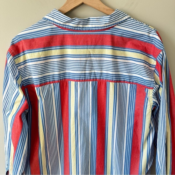 Talbots Striped Button Down Shirt Top 1x Blue Coral Womens All Cotton Preppy - Picture 9 of 12